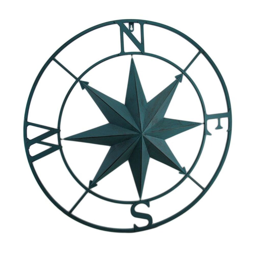 Metal Compass Rose Distressed Finish Wall Hanging